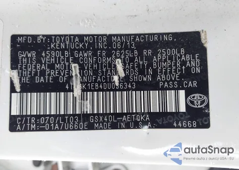 2013 Toyota Avalon Xle Touring from USA, damaged, VIN 4T1BK1EB4DU056343